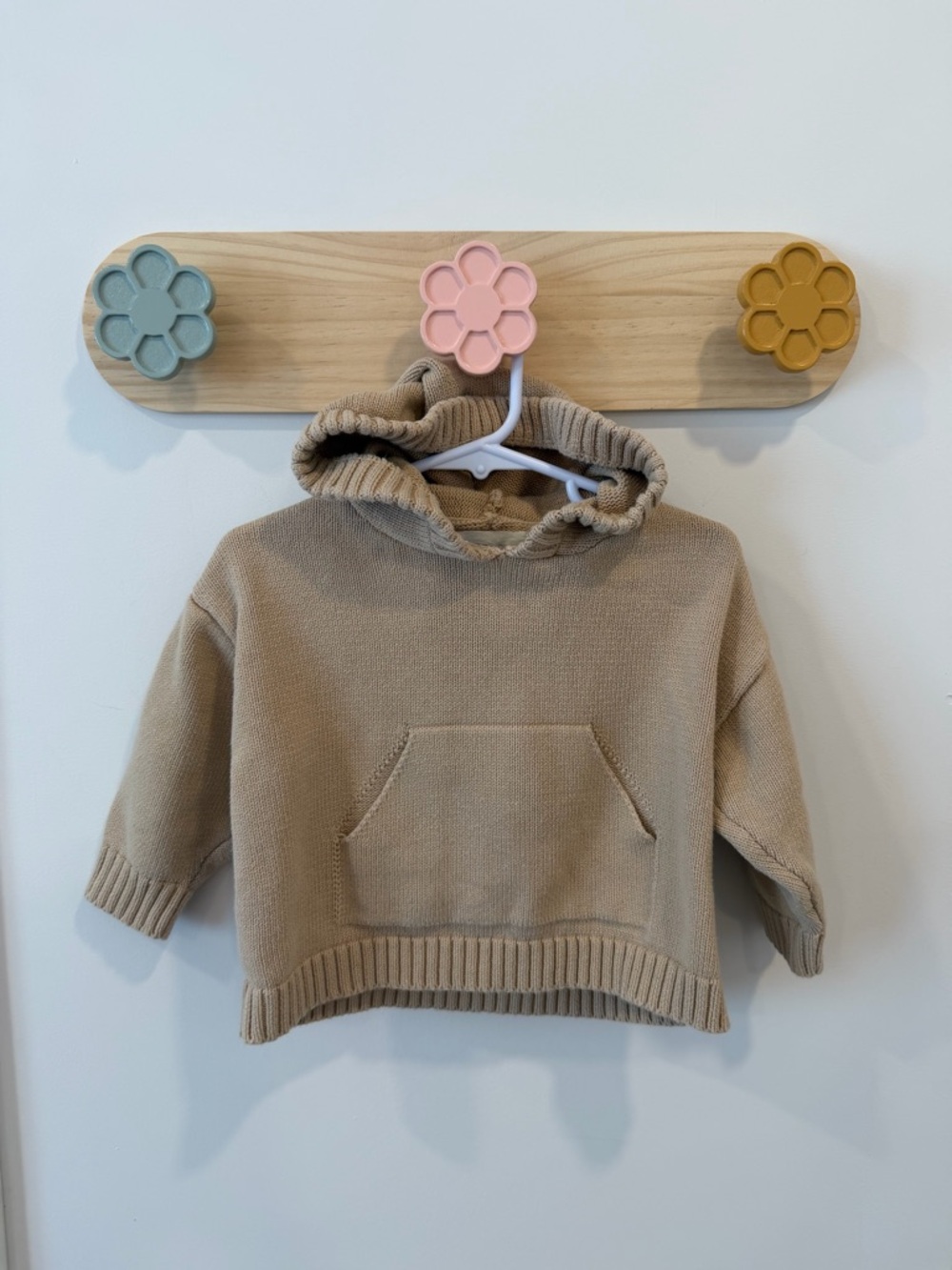 Children's Knit Hooded Pullover - Beige